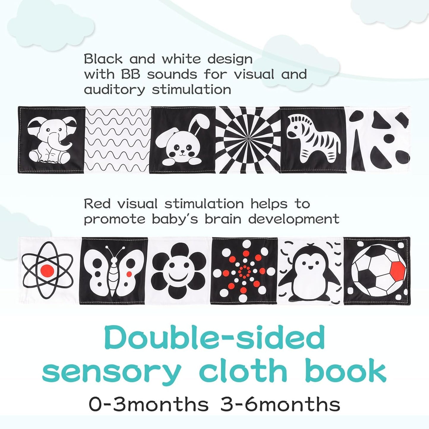 High Contrast Black and White Baby Toys 3-Piece Newborn Essentials Set with Hanging Toys,Rattle Crib Mobile,baby Book & Car Seat Stroller Toys for 0-3-6-12 Months Infant Development