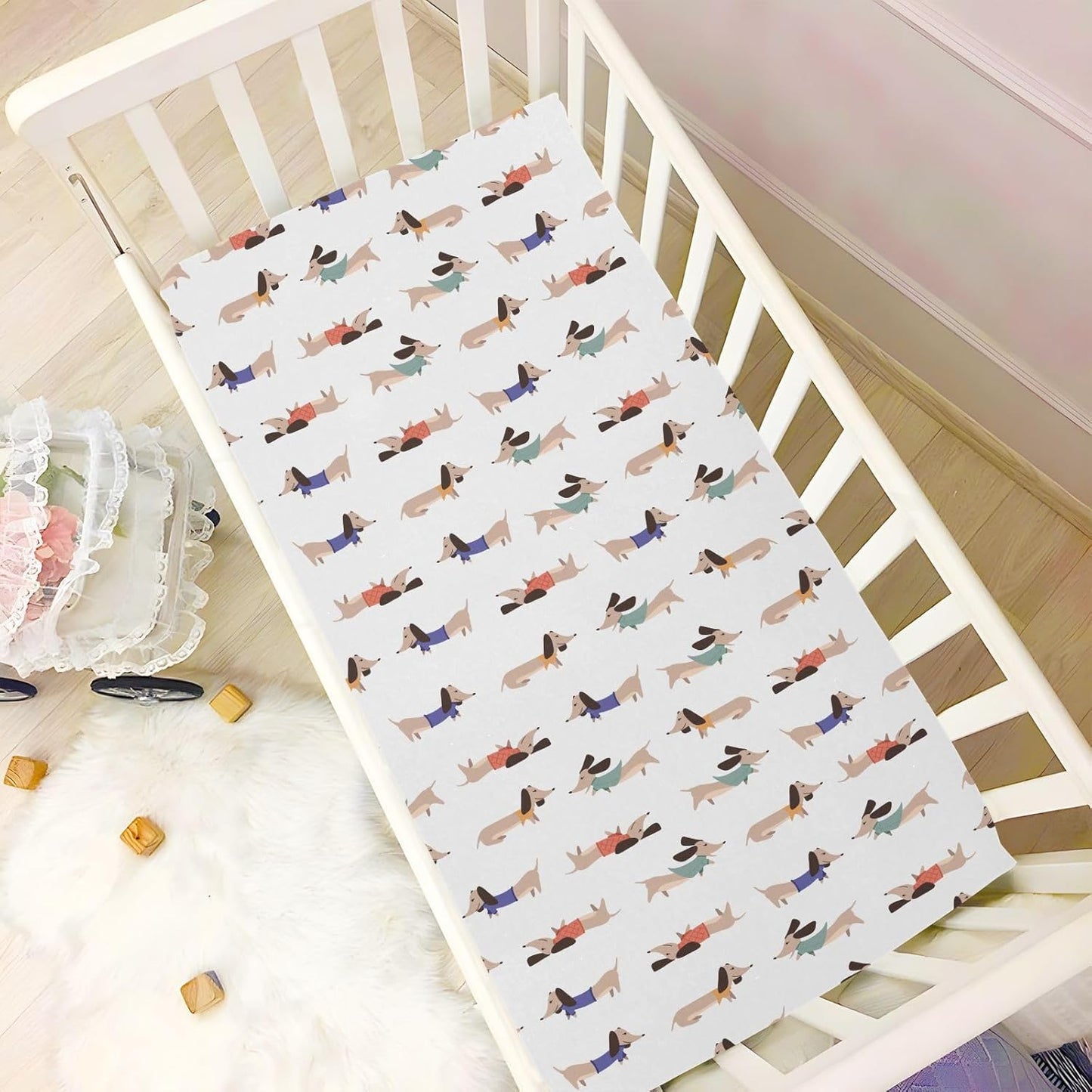 Fitted Crib Sheets Cactus and Floral Stretchy Portable Playard Sheets for Baby Toddler, Breathable Soft Mini Crib Mattress 52 x 28 in for Boys and Girls