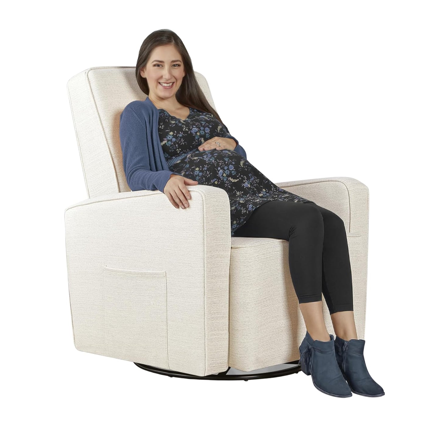 Evolur Holland Upholstered Plush Seating Glider Swivel, Glider Chair for Nursery in Harbor, Modern Nursery Glider, Tool-Free Assembly, Easy to Clean, Environmentally Conscious Glider