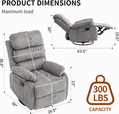Adult 360° Rocking Recliner Chair，Nursery Rocker Reclining Chair with Side Pocket, a Comfy upholstered Single Sofa Armchair. Suitable for Living Room, Bedroom Nursing use, Velvet Fabric in Beige