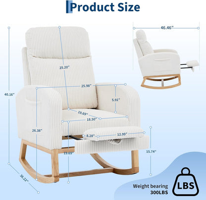 Garvee Teddy Fleece Nursery Rocking Chair,Upholstered Glider with 26" High Backrest, Padded Seat,Modern 300 Lbs Weight Capacity Accent Recliner for Living Room, Bedroom, Reading