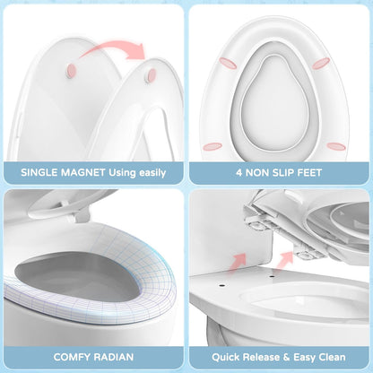YASFEL Built in Potty Training Toilet Seat for Toddlers, Kids & Adults Biscuit Plastic Toilet Seats Elongated Slow Close with Magnets(Almond, 18.5”)