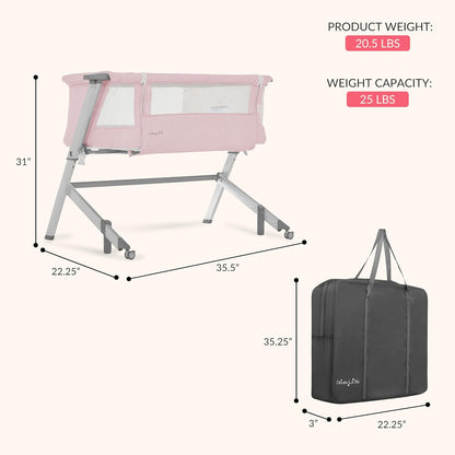 Dream On Me Skylar Bassinet and Bedside Sleeper, Adjustable Heights, Breathable Mesh Sides, Plush Mattress Pad, Wheels with Safety Locks & Tool-Free Assembly, Compact Fold & Travel Bag - Pink