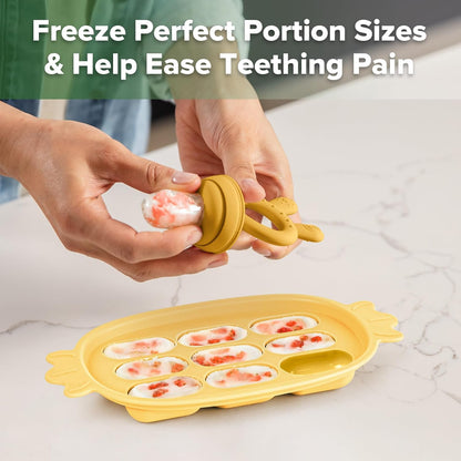 Haakaa Baby Fruit Food Feeder & Silicone Freezer Nibble Tray Combo - Breastmilk Popsicle Mold for Baby Cooling Relief, BPA Free Baby Mesh Food Feeder for Infant Self Feeding