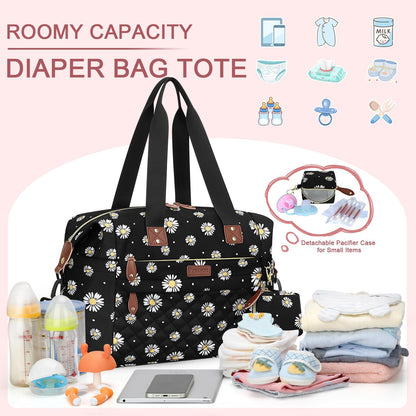Pritent Diaper Bag Tote - Diaper Baby Bags with Pacifier Case, Shoulder Straps, Stroller Clips, Waterproof Large Mommy Maternity Travel Baby Bag for Mom and Dad, Green, Medium