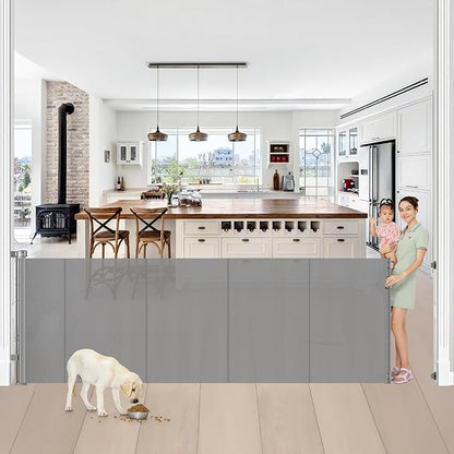 Reinforced 42” Tall x 100” Wide Retractable Baby Gates Extra Tall Dog Gate with Rods to Prevent Crawling Through, Pet Gate for Large Openings Extra Wide Mesh Baby Gate for Stairs, Gray