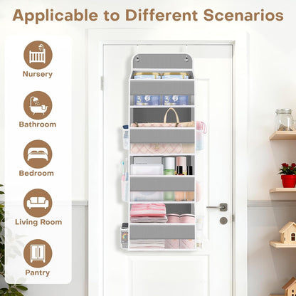 SpaceWhisper Over the Door Organizer, 4 Large Pocket Hanging Storage Organizer with 40lb Capacity, Space Saving for Nursery, Bathroom, Bedroom, Closet - Baby Essentials & Toiletry Organizer (Pink)