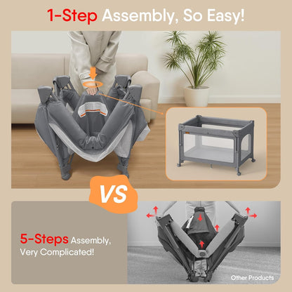TinyGlow 4 in 1 Baby Bassinet, Pack and Play, Bedside Crib Sleeper, Diaper Changer, Quickly Assembled and Folded Portable Crib with Mattress and Mosquito Net, Easy to Carry