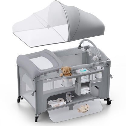 Obee Odee 4 in 1 Baby Bassinet, Pack and Play, Bedside Crib Sleeper, Diaper Changer - Comes with Mattress, Mosquito Net, Bottom Storage and Toy Bar for Newborn to Toddles