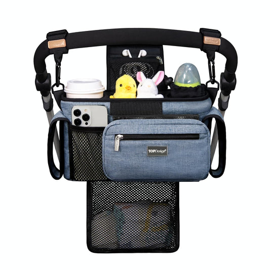 TOPDesign Universal Baby Stroller Organizer, Stroller Caddy with Detachable Mesh Bag & Heightened Insulated Cup Holders & Non-Slip Secure Hooks Accessories, Fits Most Strollers (Checkerboard) - Colors B