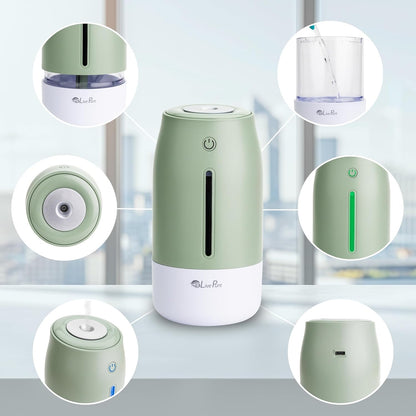 LivePure Cool Mist Humidifiers for Bedroom. Small Humidifier for Babies, Nursery, Plants, Office. Ultrasonic Cool Mist Humidifier w/Quiet Operation, USB-C Rechargeable. Rose Quartz