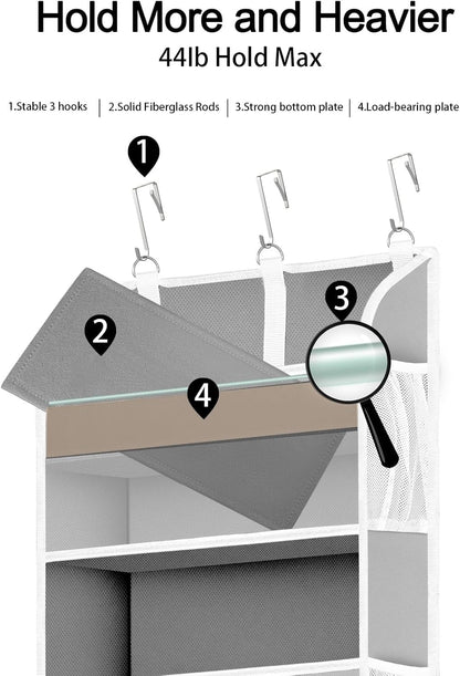 TAHAVICE 1 Pack Over The Door Organizer Storage, Hanging Organizer Closet with 5 Large Pockets 10 Mesh Pockets, 44 lbs Weight Capacity, Behind Door Storage for Nursery Bedroom Bathroom (Dark Grey)