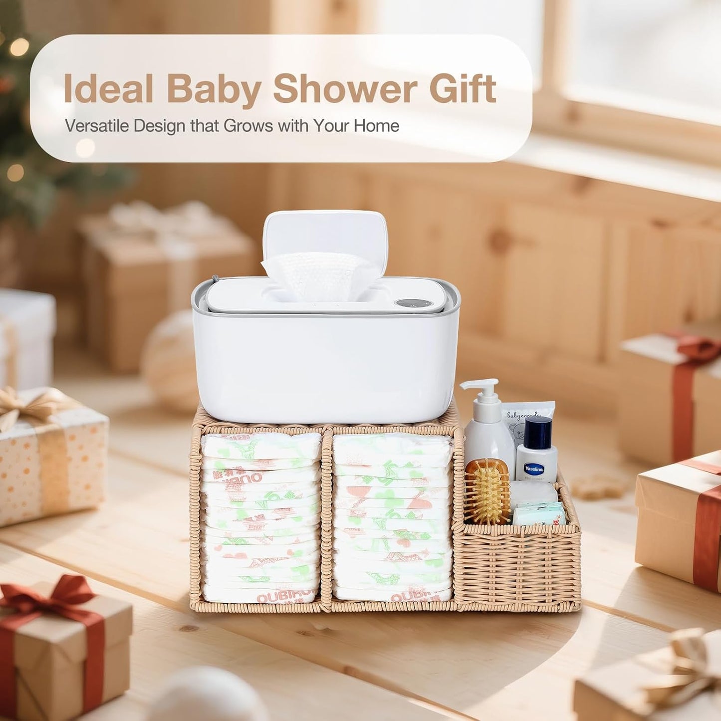 Diaper Caddy Organizer, Hand Rattan Nursery Storage Basket for Baby Essentials, Baby Changing Table Organizer Perfect Nursery Assistant (Natural Light Woven - Style 1, M)