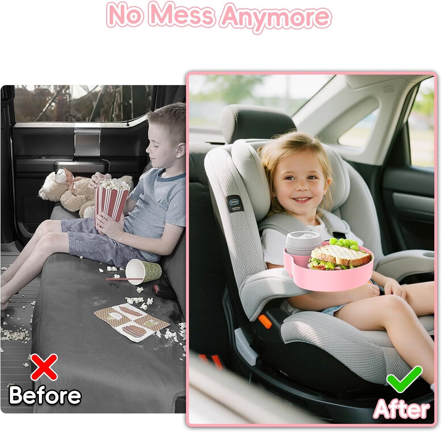 Kids Car Seat Tray, Travel Tray with Cup Holder for Toddler, Baby Car Seat Food Snack Organizer for Road Trip, Stroller snack tray travel must haves (Black 2 Packs)