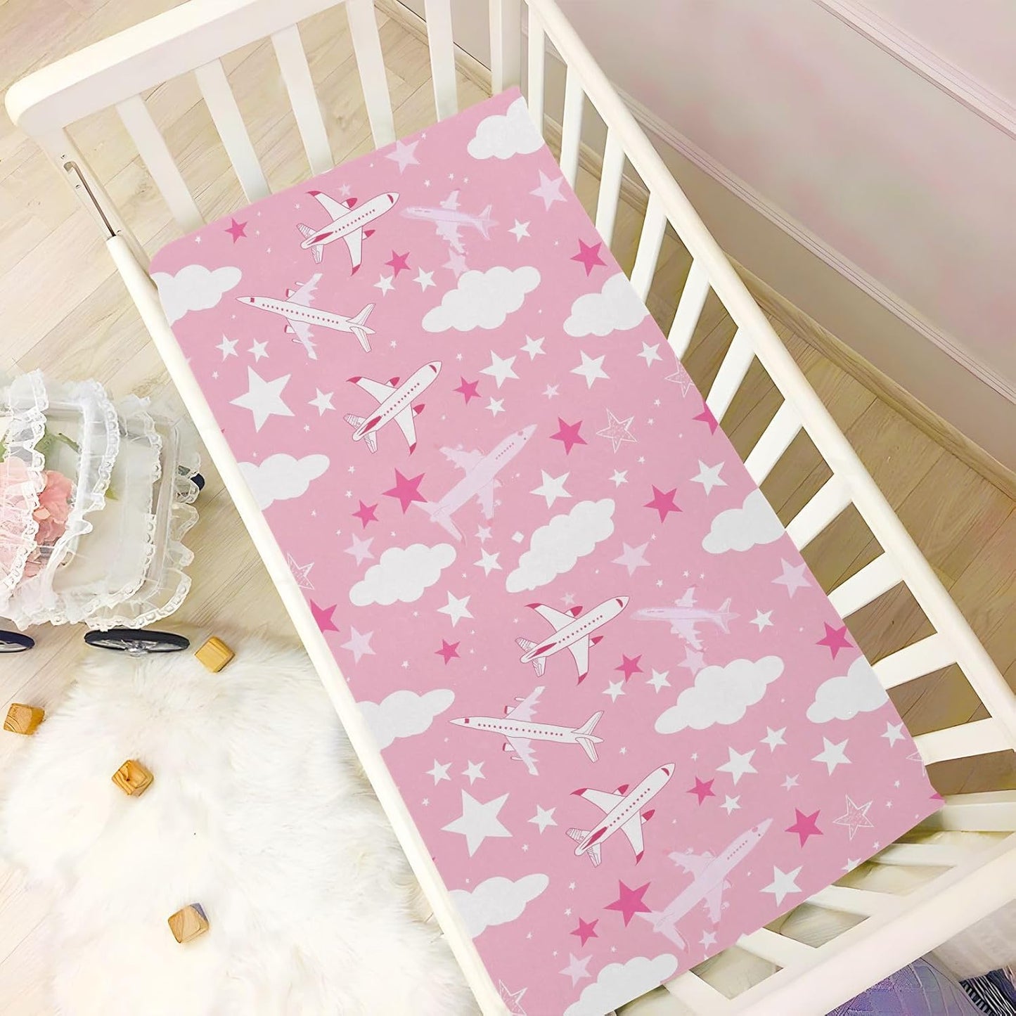 Fitted Crib Sheets Cactus and Floral Stretchy Portable Playard Sheets for Baby Toddler, Breathable Soft Mini Crib Mattress 52 x 28 in for Boys and Girls