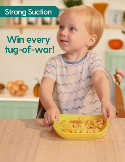 BABELIO Powerful Suction Plates for Baby and Toddler, 100% Food Grand Silicone, Divided, BPA Free, Microwave & Dishwasher Safe, Stay Put, 3 Pack