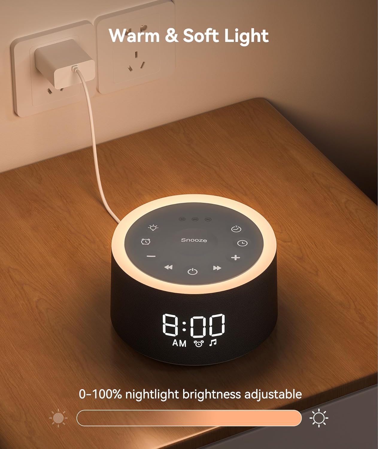 Dreamegg D1+ Sound Machine & Alarm Clock - Sound Machine for Sleep, White Noise Machine with 29 Soothing Sounds, Night Light, 0-100% Dimmable, White Noise Alarm Clock for Bedrooms Adults Baby