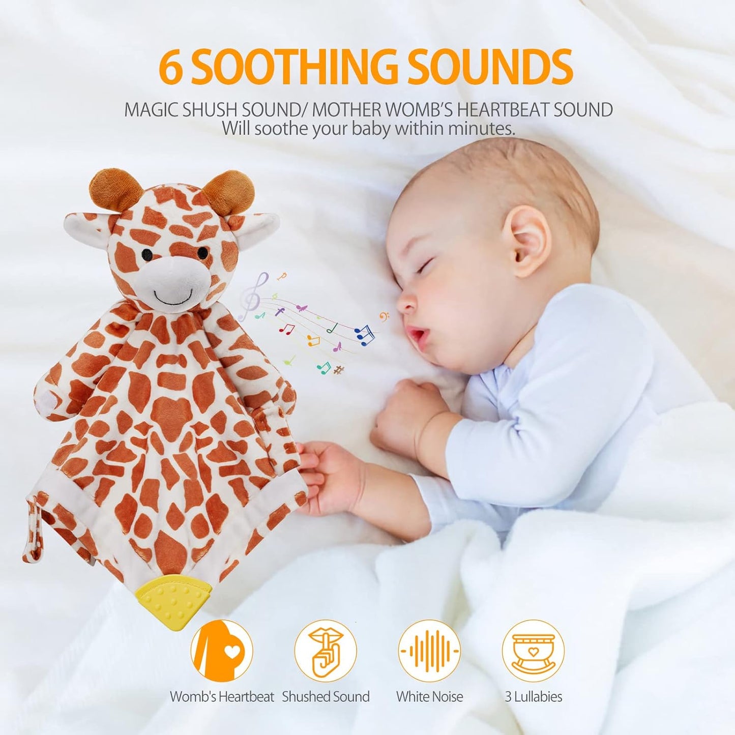 BEREST Unicorn Baby Sleep Soother 4-in-1 Sound Machine with Heartbeat & White Noise|Security Blanket & Pacifier Holder|Soothing Plush Toy for Newborns|Perfect Baby Registry Essential