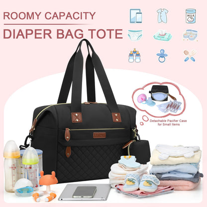 Pritent Diaper Bag Tote - Diaper Baby Bags with Pacifier Case, Shoulder Straps, Stroller Clips, Waterproof Large Mommy Maternity Travel Baby Bag for Mom and Dad, Green, Medium