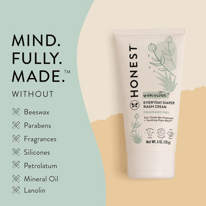 The Honest Company Hypoallergenic Diaper Rash Cream, Moisturizing, Calming Zinc Oxide Ointment, NEA Recognized Cruelty-Free, 2.5 oz