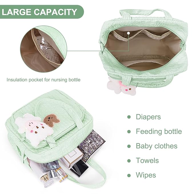 Lushandy Baby Diaper Bag Tote, Mom Bag Crossbody Diaper Bags Baby Travel Bags for Girl Pañaleras Para Bebe (Green, Small)