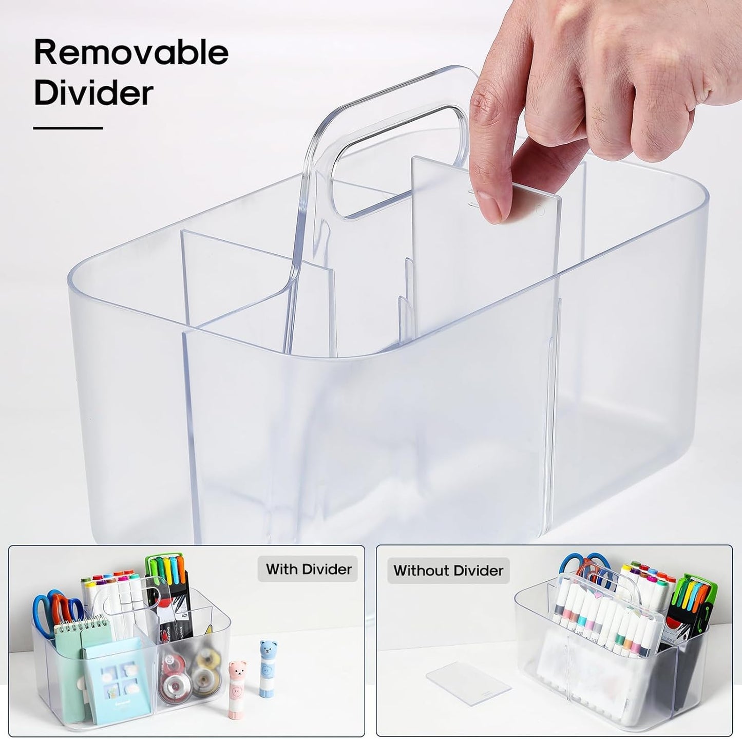 Multiuse Caddy Organizer with Handle, Portable Divided Plastic Tote Bin - Art Craft, Stationary Pen Marker Crayons, Makeup Hair Supplies Storage - Bathroom, Classroom, Dorm, Office, Desk Holder - Pink