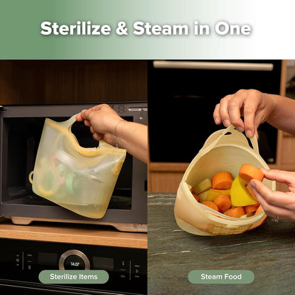 Haakaa On-The-Go Silicone Microwave Steam Sterilizer Bags for Travel, 40oz/1250ml Reusable Silicone Steaming Bags for Baby Bottles, Breast Pump, Accessories, Pacifiers, Teethers,Grey/1PC