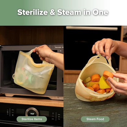 Haakaa Silicone Microwave Steamer & Steriliser Bag, 70oz/2000ml Large Capacity Reusable Steaming Bags for Baby Bottles,Breast Pump,Accessories,Pacifiers,Teethers, Great for Home&On The Go,Pinapple/1PC