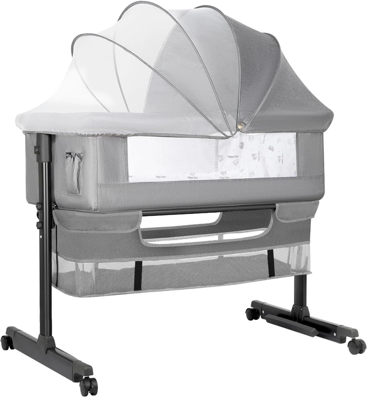 Baby Bassinets Bedside Sleeper, 3 in 1 Baby Bassinet, Adjustable Easy Folding Portable Bed, with Mosquito Nets, Large Storage Bag, Comfortable Mattresses, for Infant/Baby/Newborn (Gray)