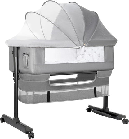 Baby Bassinets Bedside Sleeper, 3 in 1 Baby Bassinet, Adjustable Easy Folding Portable Bed, with Mosquito Nets, Large Storage Bag, Comfortable Mattresses, for Infant/Baby/Newborn (Gray)
