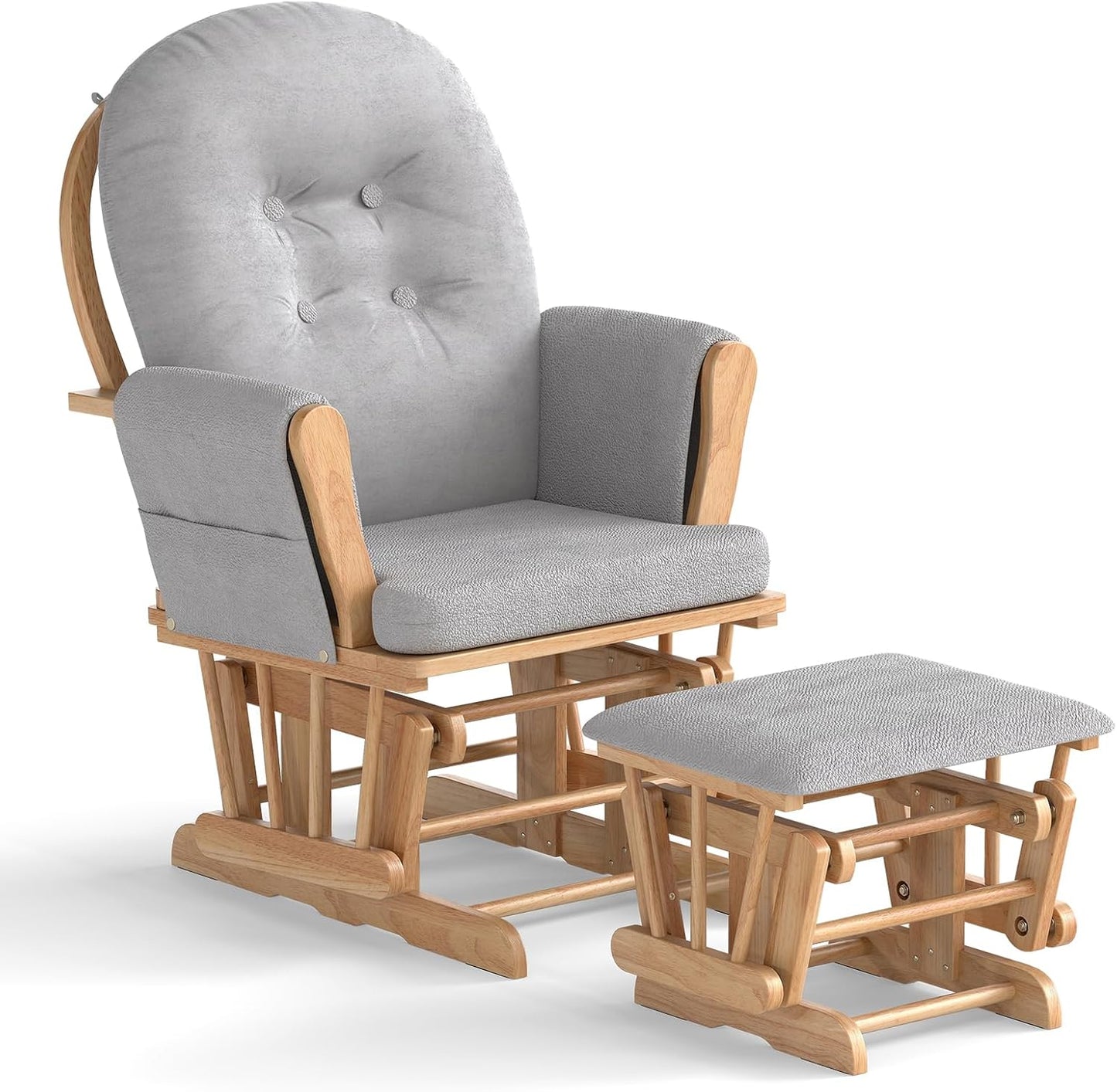 Costzon Nursery Glider with Ottoman, Upholstered Comfort Glider Rocker with Padded Cushion, Storage Pocket, Solid Wood Base, Rocking Chair Nursery for Breastfeeding, Napping (Light Gray)