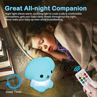 Baby Night Light for Car Seat- Dimming Function 9 Colors Changing Eye Caring Portable Rechargeable & Timing Bedside Lamp Light Up Toddler Bed Room Travel Essentials Squishy Silicone Infant BPA Free