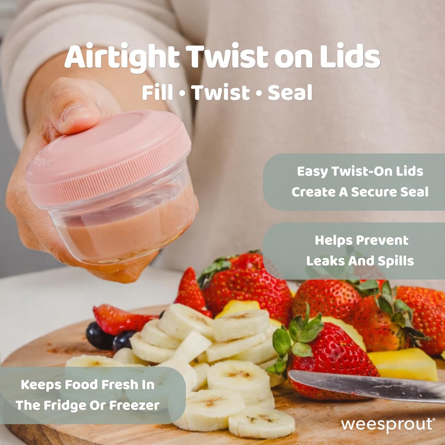 WeeSprout Leakproof Baby Food Storage - 12 Set, Small Plastic Containers with Lids, Lock in Freshness, Nutrients & Flavor, Freezer & Dishwasher Friendly, 4oz Snack Containers (Variety Matte)