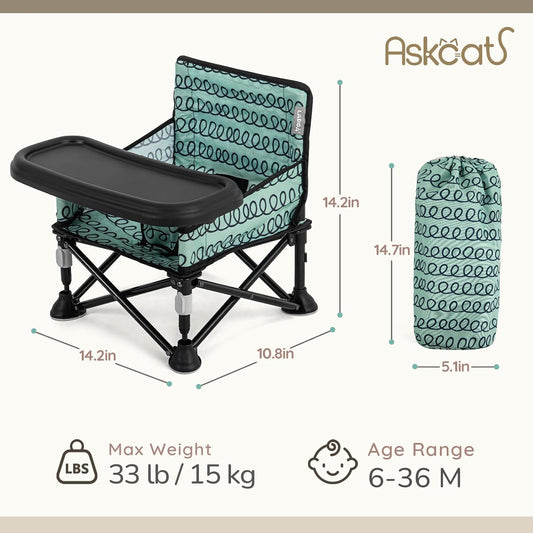 Booster Seat for Kitchen Chair with Removable Tray, Portable Foldable Baby Chair for Babies 6-36 Months, Indoor Outdoor Toddler Camping Chair (Pink Floral Design)