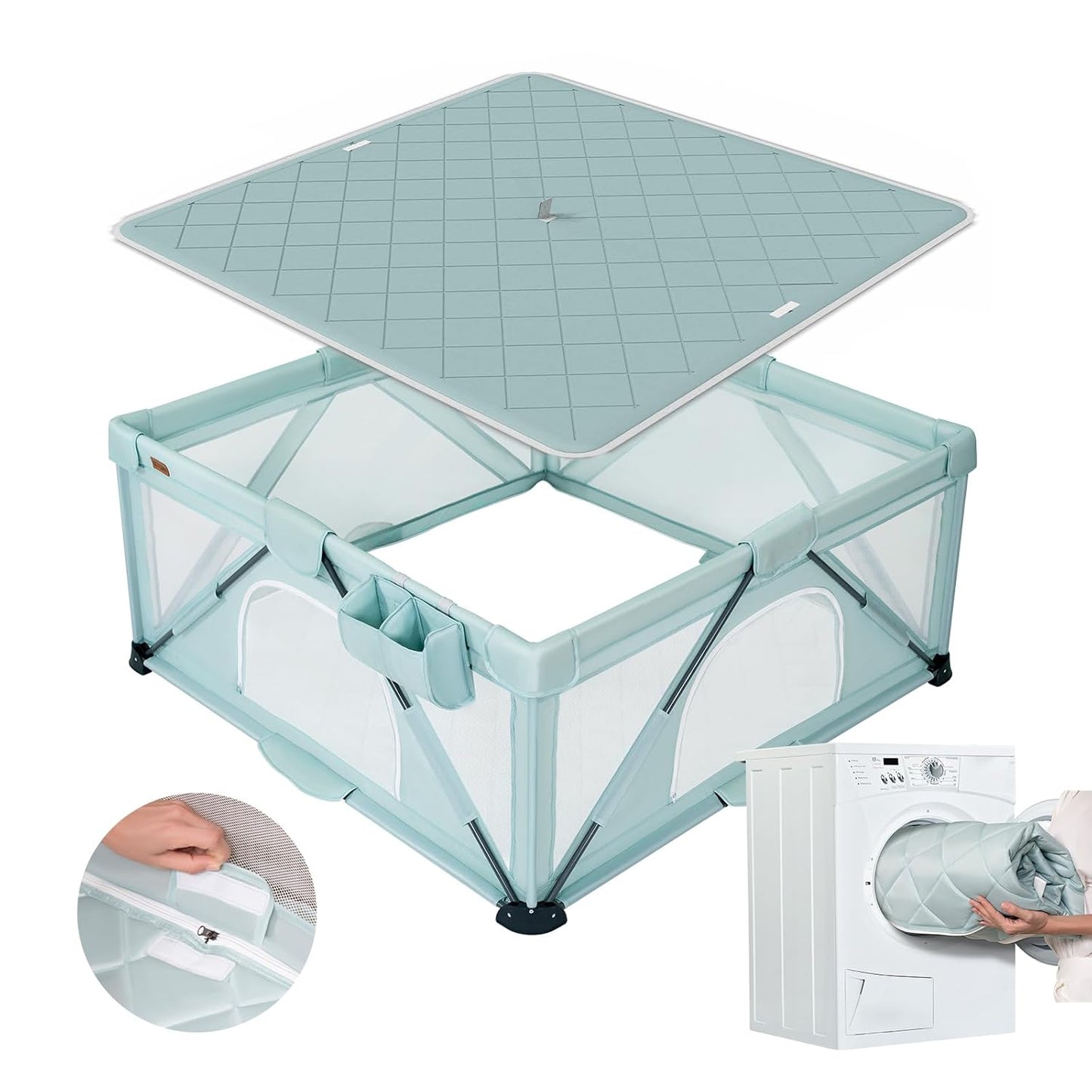 Foldable Baby Playpen, iTiLike Large Playard with Detachable Thickened Washable Water-Resistant Mat, Playpen for Babies and Toddlers, Play Pens with Gate, Indoor & Outdoor Portable Play Yard