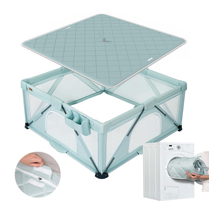 Foldable Baby Playpen, iTiLike Large Playard with Detachable Thickened Washable Water-Resistant Mat, Playpen for Babies and Toddlers, Play Pens with Gate, Indoor & Outdoor Portable Play Yard