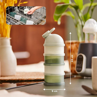 Babymoov Babydose Formula Dispenser On-the-Go, BPA-Free Baby Formula and Snack Container, Travel Essential, 4 Airtight Compartments, XL Capacity, Ergonomic, Dishwasher-Safe, Made in France, Green