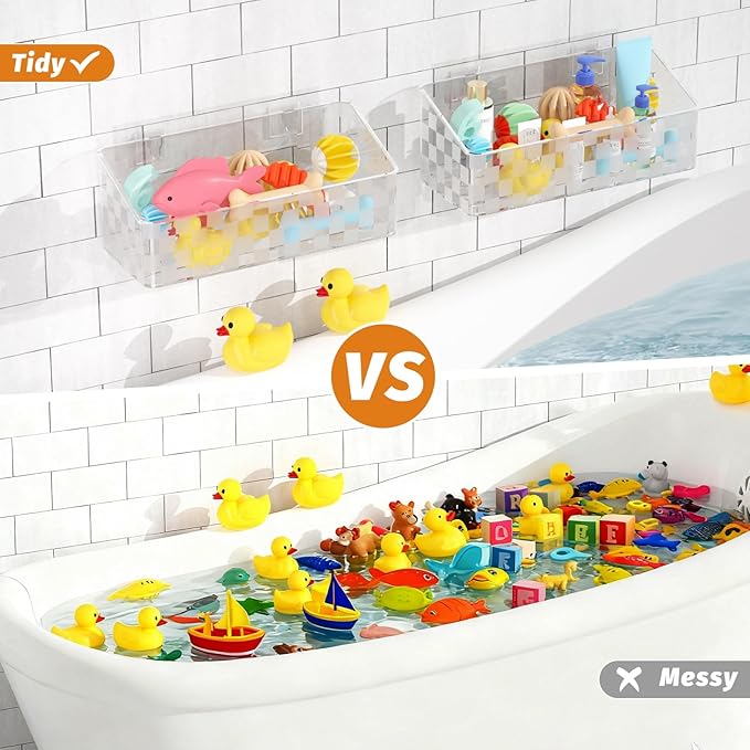 Bath Toy Storage Holder, Bathtub Toy Storage Quick-Dry, Clear Bath Toy Holder for Tub, Bath Toy Organizer Large Capacity, Bathroom Shower Toy Storage Holder (2pack)