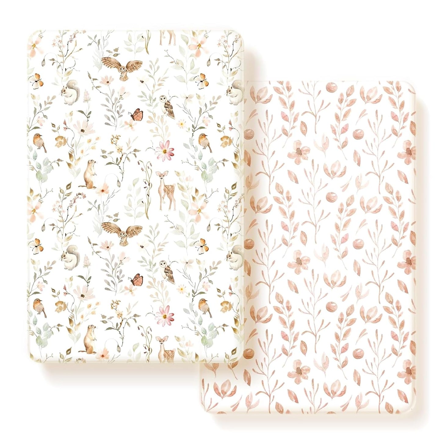 GRSSDER Stretch Ultra Soft Jersey Knit Fitted Pack n Play Playard Sheets Set 2 Pack，Fits Portable/Mini Cribs Sheets, Playards Mattress Pads, Stylish Watercolor Animals for Baby, Mint Green