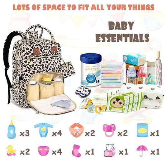 Tenot Baby Diaper Bag Backpack, Travel Diaper Bags for Baby Girl Boy Large Capacity Baby Bag Backpack for Women Leopard Print