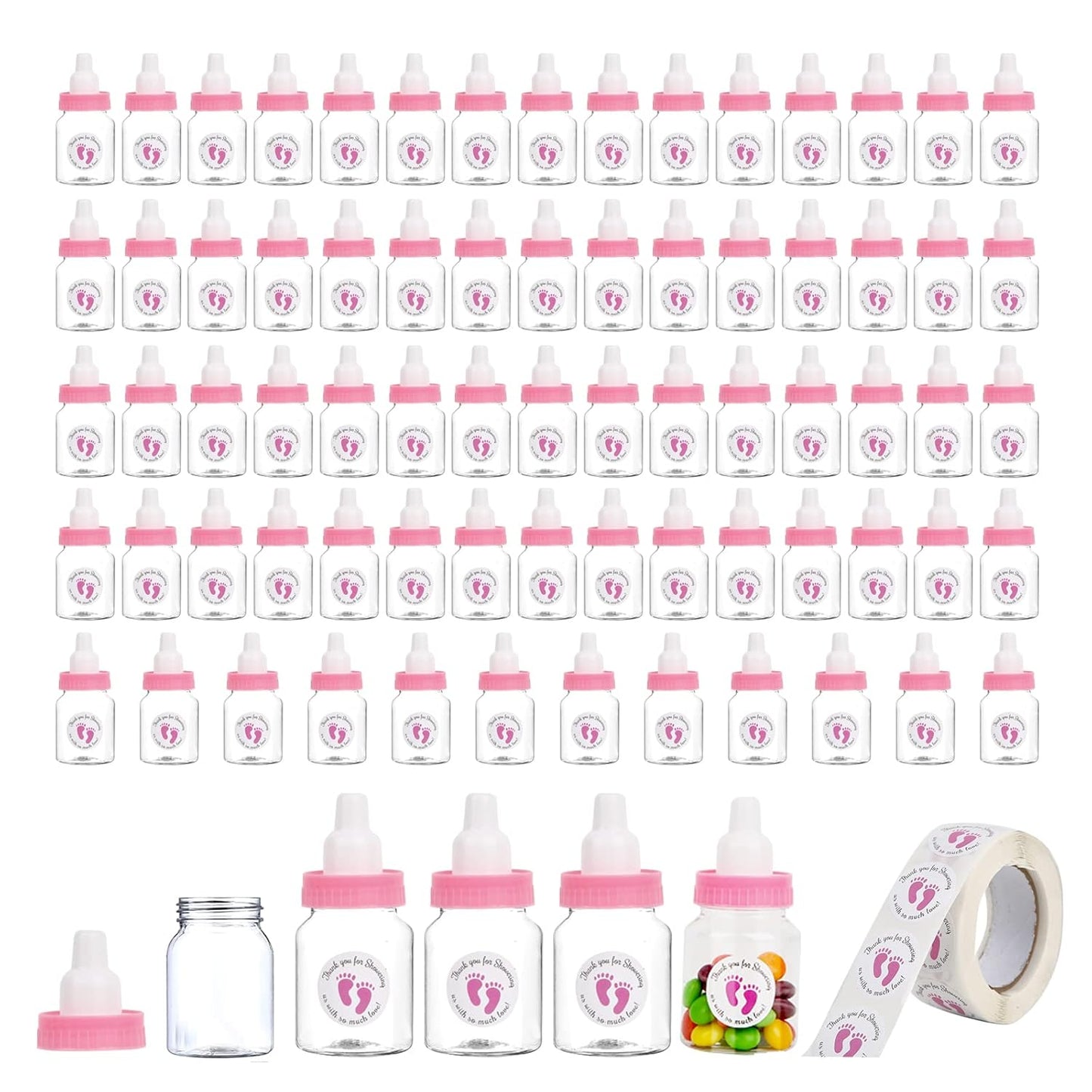 72 Pieces of Mini Baby Shower Milk Bottles Favors for Baby Shower White Plastic Mini Bottles Party Favors Boy Party Games Decorations (Blue)