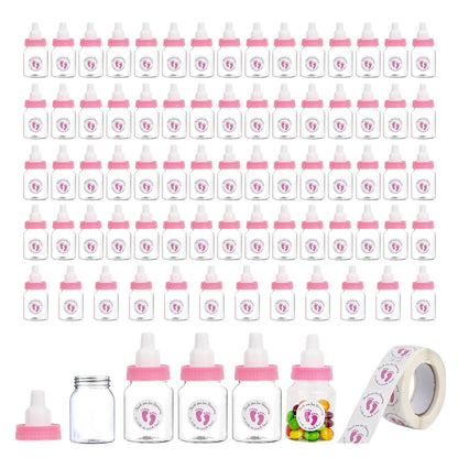 72 Pieces of Mini Baby Shower Milk Bottles Favors for Baby Shower White Plastic Mini Bottles Party Favors Boy Party Games Decorations (Blue)