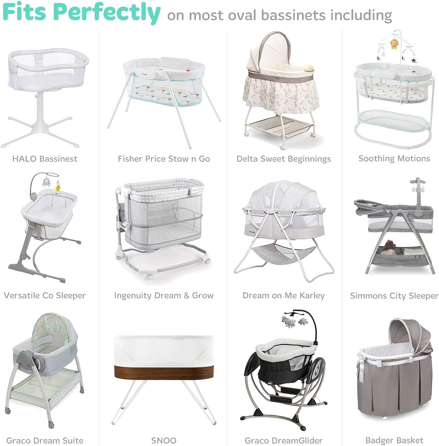 100% Mulberry Silk Cradle Sheets Fitted 18x36x4 - Great for Baby Hair, Fits Most Bedside Sleeper Bassinets Pad Mattress - Soft Silky for Girls Gift for Newborn and Infant, White