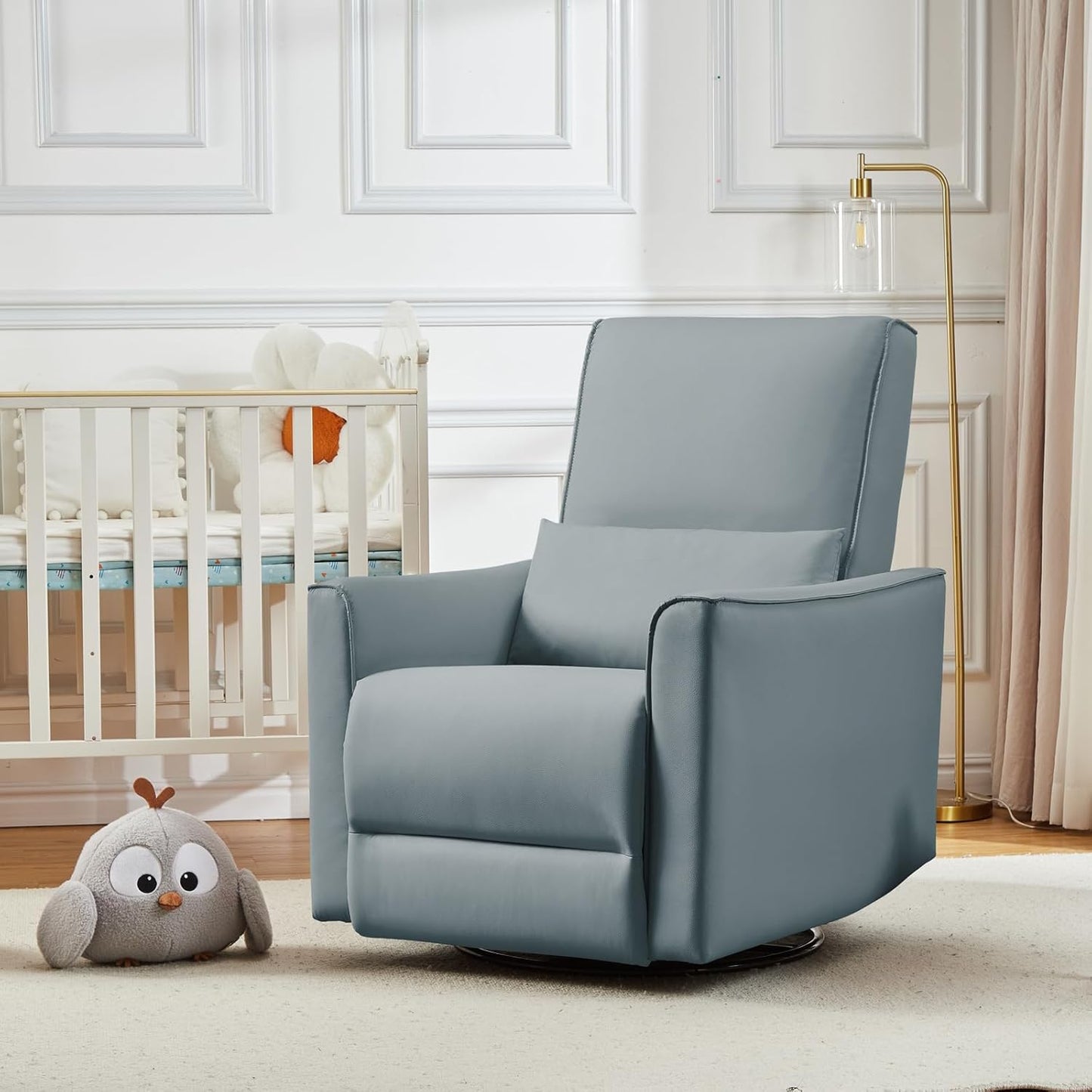GAOMON Swivel Rocking Recliner Chair, Manual Leather Recliner Glider with Lumbar Support & Padded Armrest, Comfortable Rocker Nursery Single Sofa for Living Room and Bedroom (Cream)