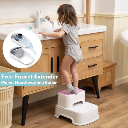 2-Step Toddler Step Stool, Non Slip Kids Step Stool for Bathroom Sink & Toilet Potty Training, Sturdy Stable Base, 10”Height Supports 220 lbs (2Packs White)