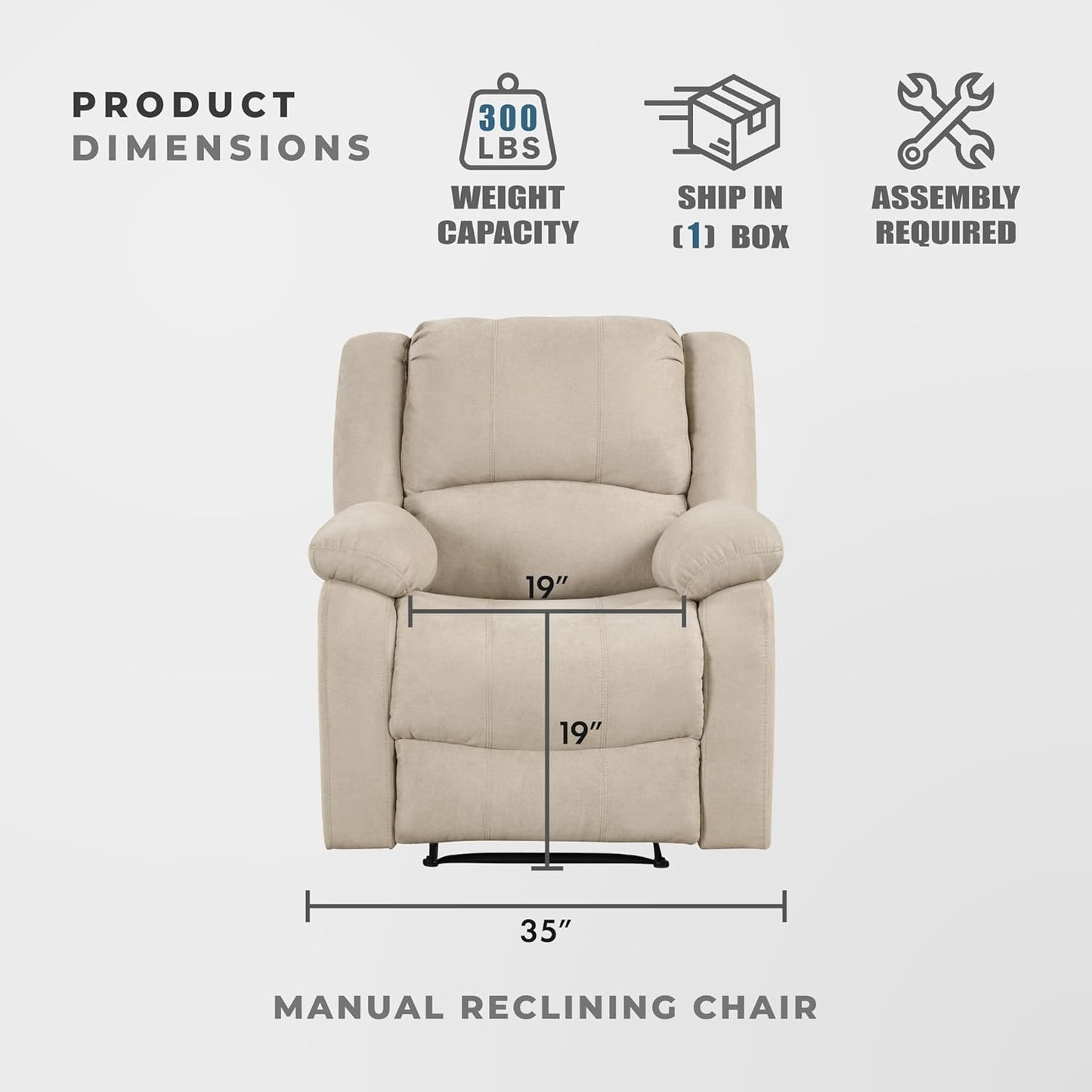 Lexicon Manual Glider Recliner Sofa Chair, Home Theater Seating, Wall Hugger Manual Reclining Nursery Chair for Bedroom/Living Room/Office/Apartment, Grey Chenille