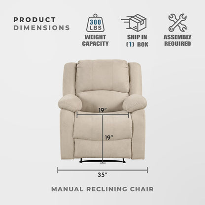 Lexicon Manual Glider Recliner Sofa Chair, Home Theater Seating, Wall Hugger Manual Reclining Nursery Chair for Bedroom/Living Room/Office/Apartment, Grey Chenille
