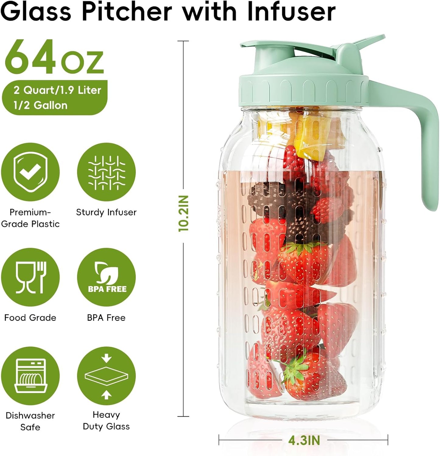 JunVpic Breast Milk Pitcher - 32 oz Glass Mason Jar with Dual Leak-Proof Design, Airtight Seal, Pour Spout & Handle, Storage Container for Breastmilk, Iced Tea & Ice Drinks（Gray）