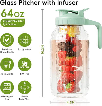JunVpic Breast Milk Pitcher - 32 oz Glass Mason Jar with Dual Leak-Proof Design, Airtight Seal, Pour Spout & Handle, Storage Container for Breastmilk, Iced Tea & Ice Drinks（Gray）