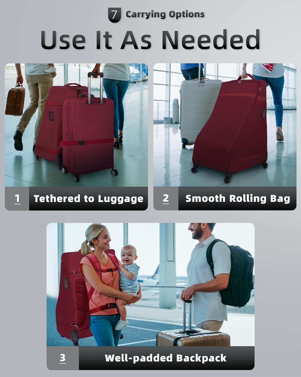 Car Seat Bag Backpack with Wheels for Air Travel Extra Large Padded Carseat Cover Carrier for Airplane Gate Check Bag